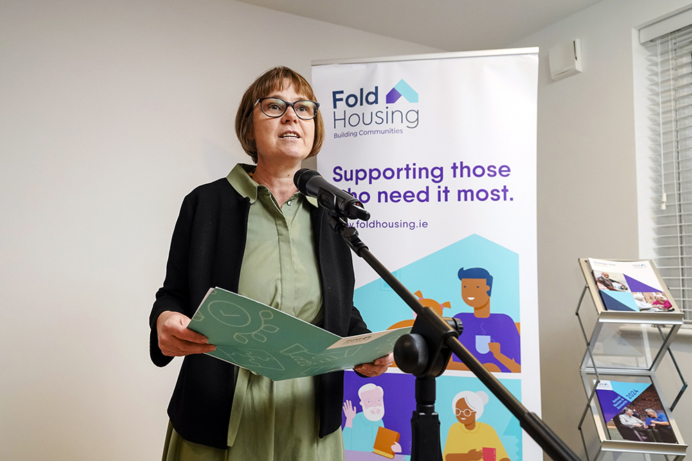 Minister for Housing, Local Government and Heritage, James Browne TD today officially opened a major new housing development in Dublin 15, delivered in partnership between Fingal County Council, the Department of Housing, the Housing Finance Agency and Fold Housing. Pictured is CEO of Fold Housing, Kath Cottier.
